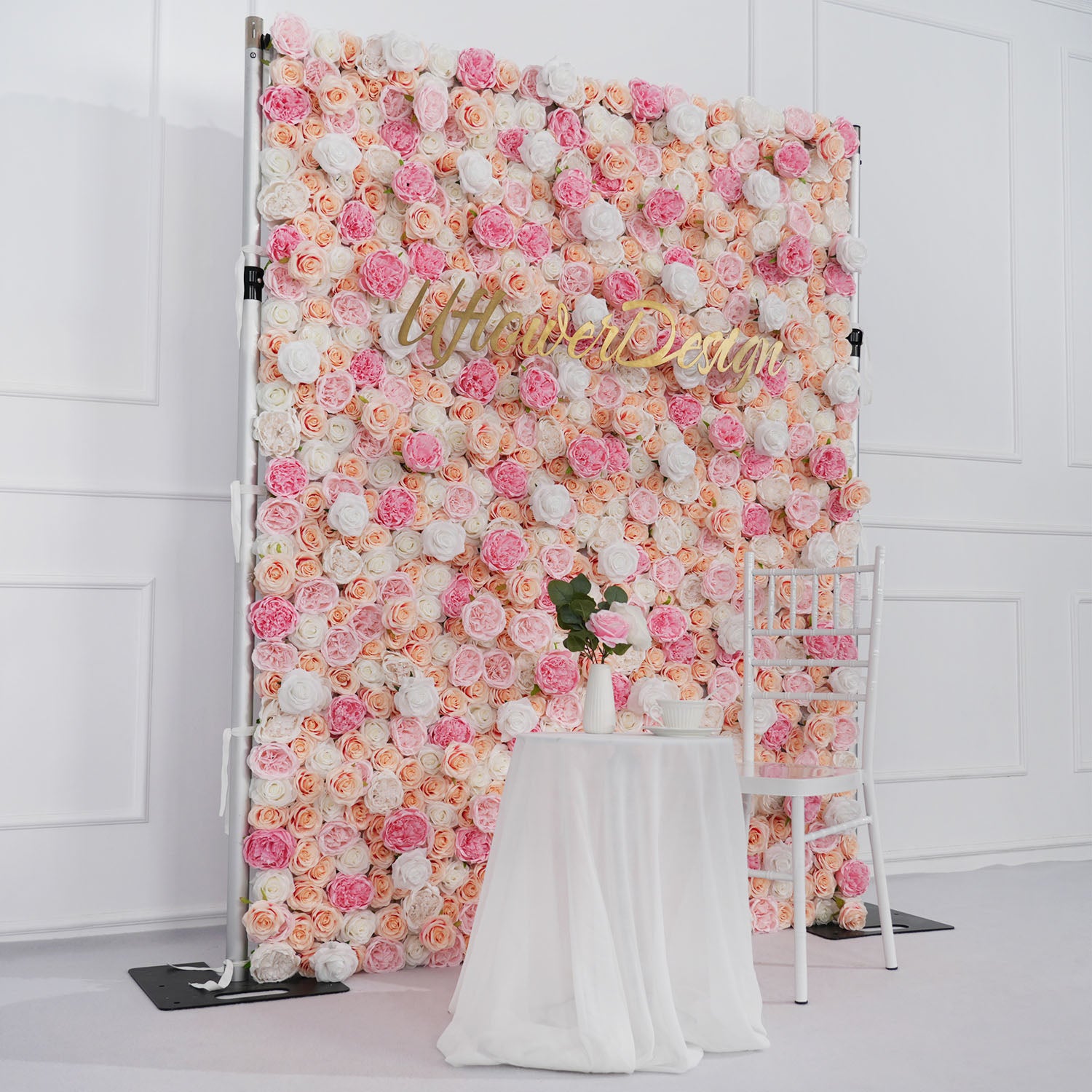Artificial Pink White Fabric Rolling Up 5D Flower Wall Wedding Decor picture 5